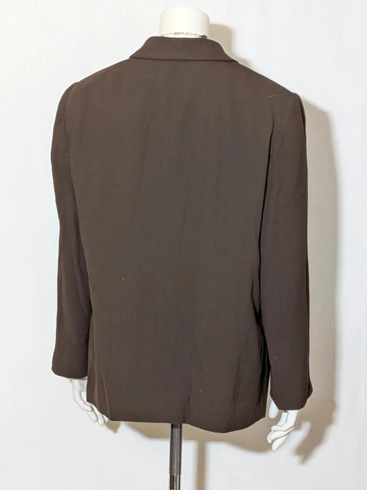 Les Copains brown blazer tailored design with textured fabric and partial logo lining.