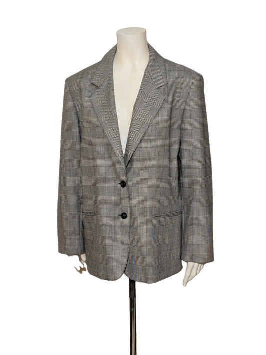 Pura Lana Vergine black and grey blazer, Prince of Wales pattern, structured shoulders, two-button closure.