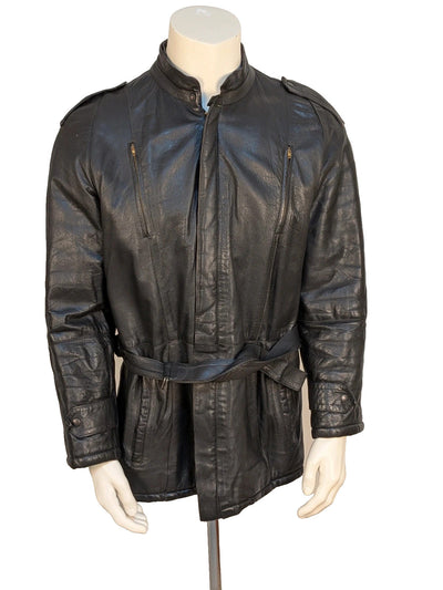 Giacca da uomo in Vera pelle nera vintage con cintura Tg. L/XL