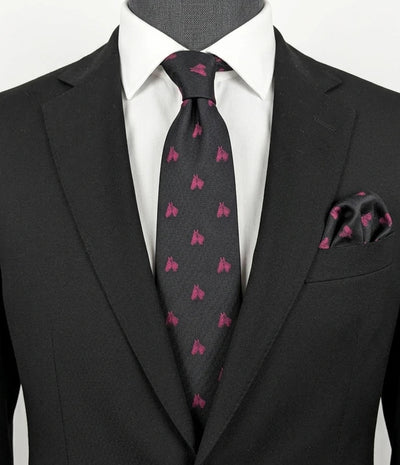 Cravatta vintage seta 100% fantasia cavalli fucsia fondo antracite Made in Italy