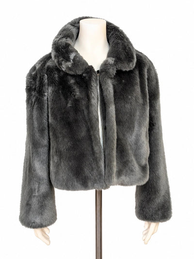 Giacca donna in pellicciotto sintetico grigio antracite - Tg. M/L