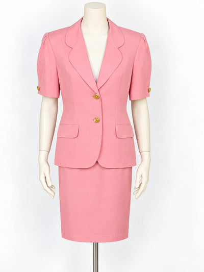 Tailleur donna vintage Anna Gasparri rosa pastello in lino e seta – Made in Italy – Tg. 42/44