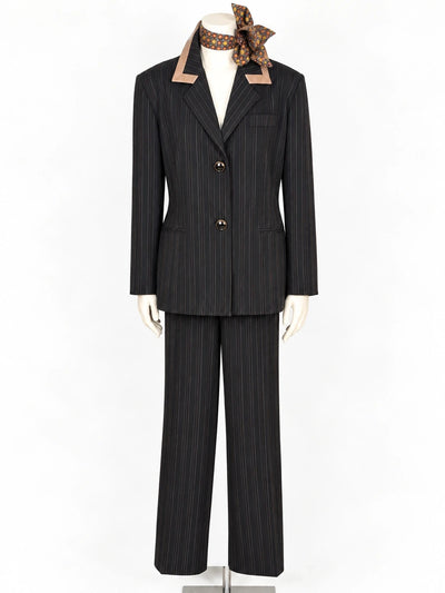 Completo donna Atelier Tamara Tecla gessato nero con colletto a contrasto – Giacca e pantalone – Made in Italy – Tg. 43 (M/L)
