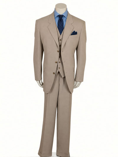 Abito uomo 3 pezzi Travel Master beige sabbia – Giacca, gilet e pantalone – Tg. 54