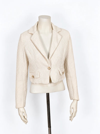 Giacca corta donna in tweed panna con bottoni dorati – Tg. M