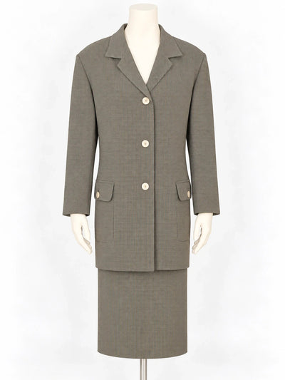 Tailleur donna vintage STM grigio micro-check – Giacca e gonna lunga – Tg. 50/52
