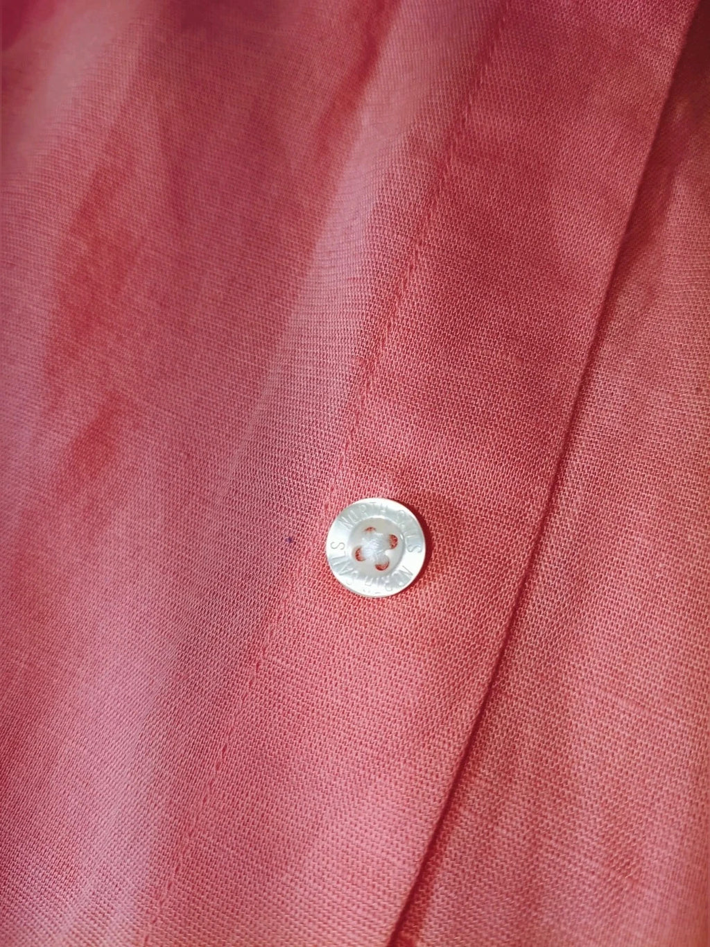 North Sails men's shirt salmon pink short sleeve embroidered logo cotton-linen blend.