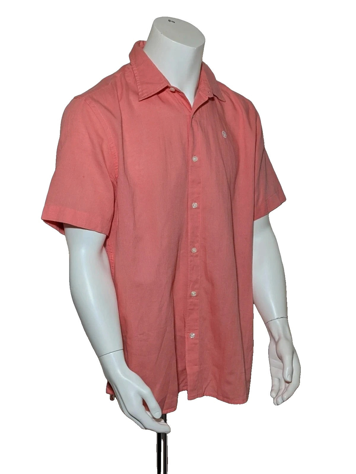North Sails men's shirt salmon pink short sleeve embroidered logo cotton-linen blend.