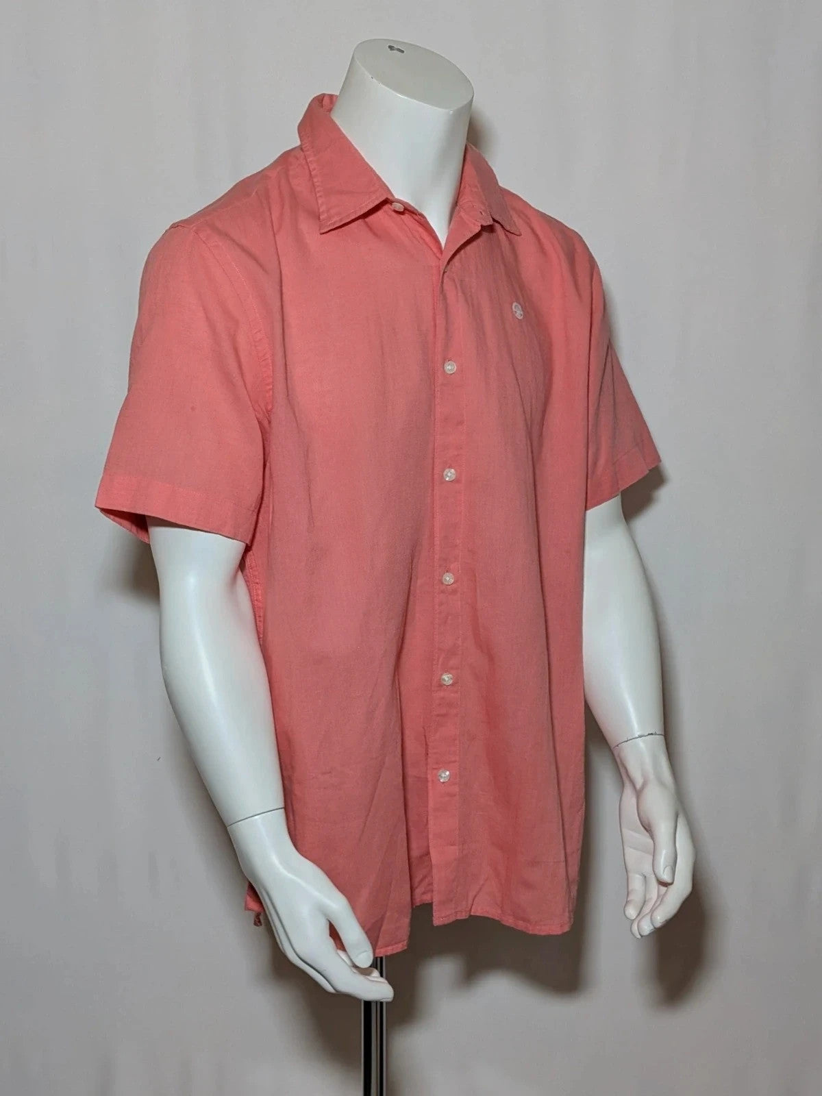 North Sails men's shirt salmon pink short sleeve embroidered logo cotton-linen blend.