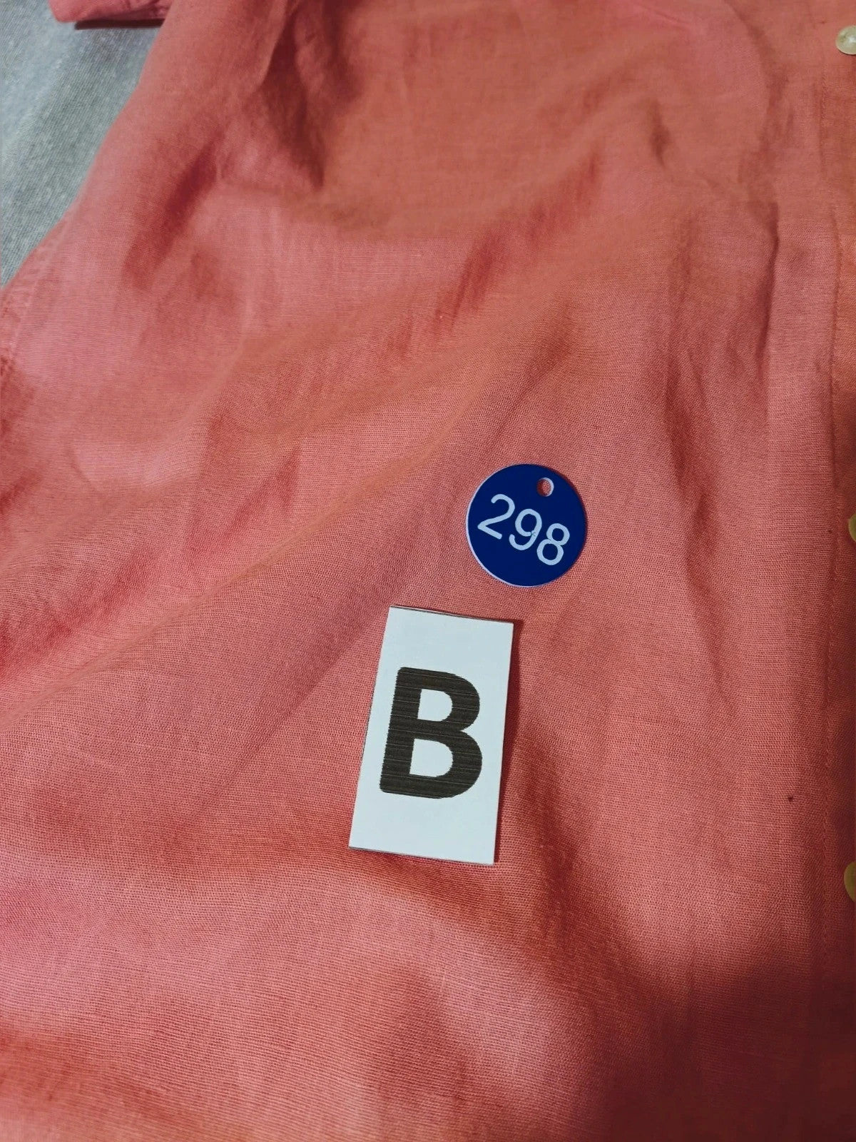 North Sails men's shirt salmon pink short sleeve embroidered logo cotton-linen blend.