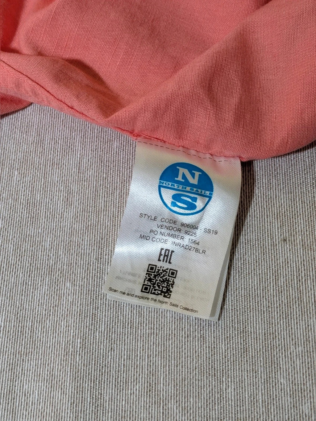 North Sails men's shirt salmon pink short sleeve embroidered logo cotton-linen blend.