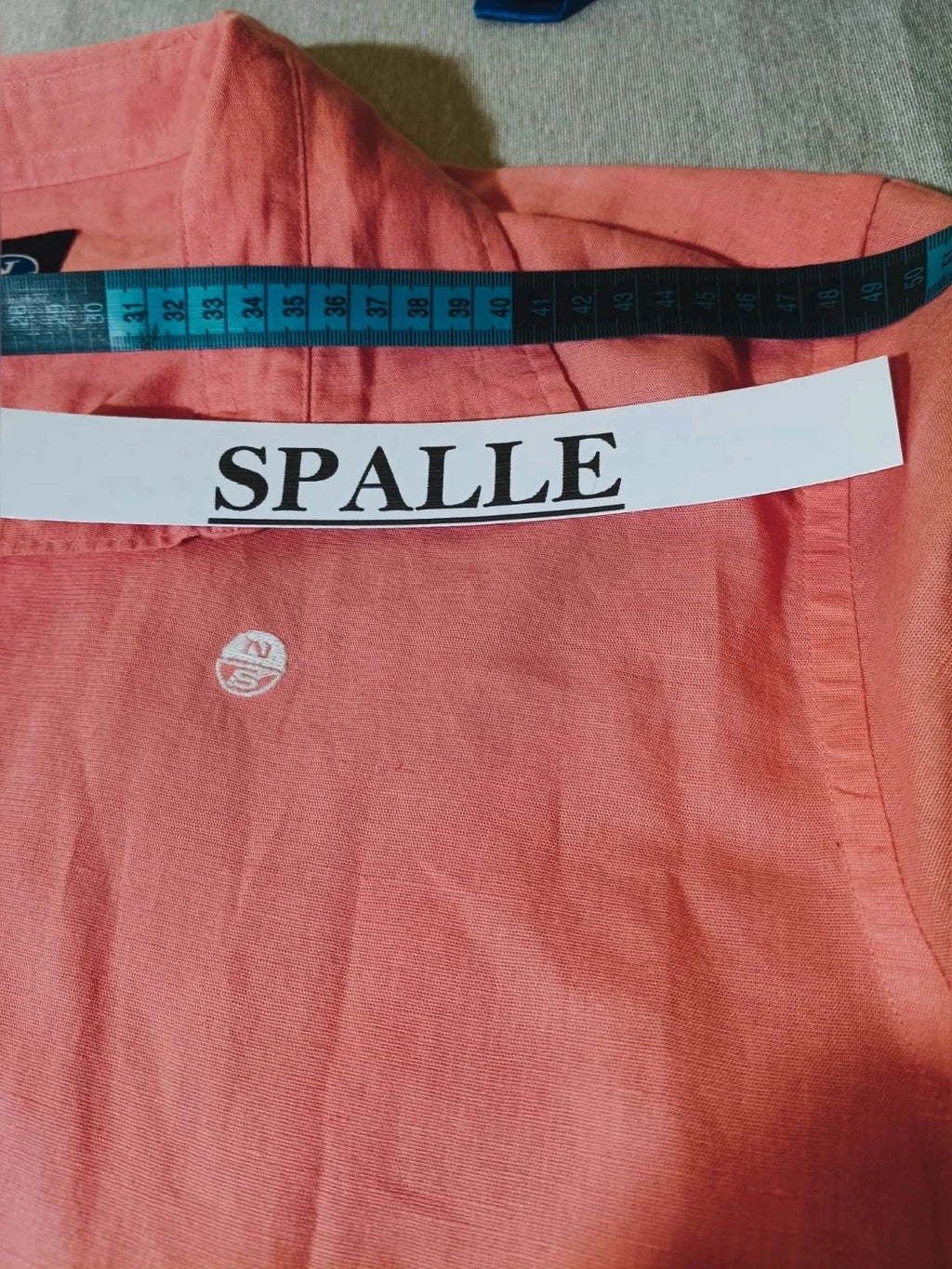 North Sails men's shirt salmon pink short sleeve embroidered logo cotton-linen blend.
