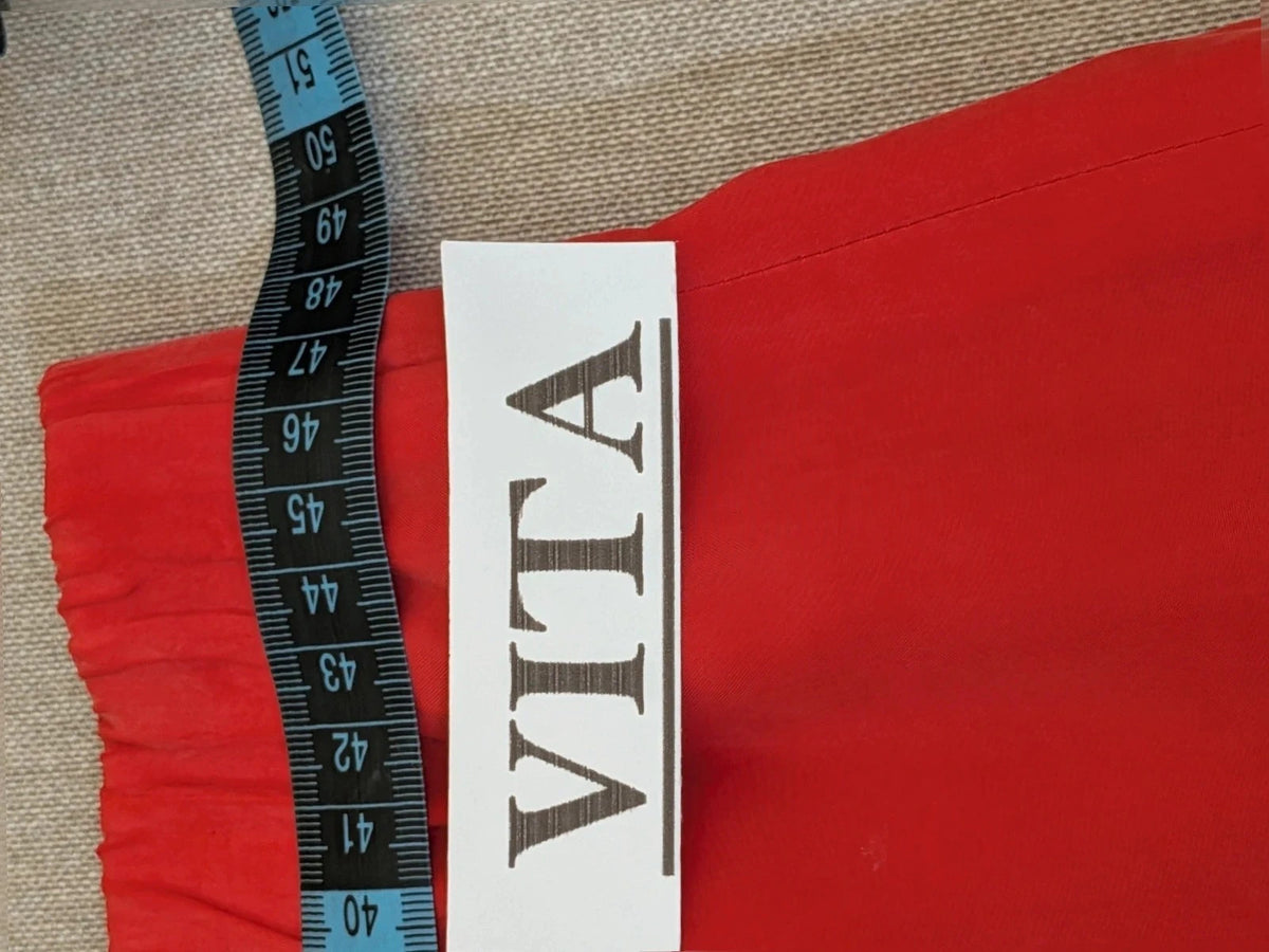 Made in Italy red skirt suit, short sleeve jacket with gold jewel buttons, 100% Cupro.