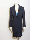 Mariella Burani navy skirt suit with elegant blazer and vintage bicycle print lining.