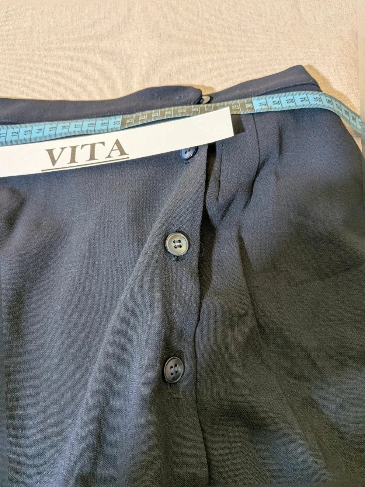 Mariella Burani navy skirt suit with elegant blazer and vintage bicycle print lining.