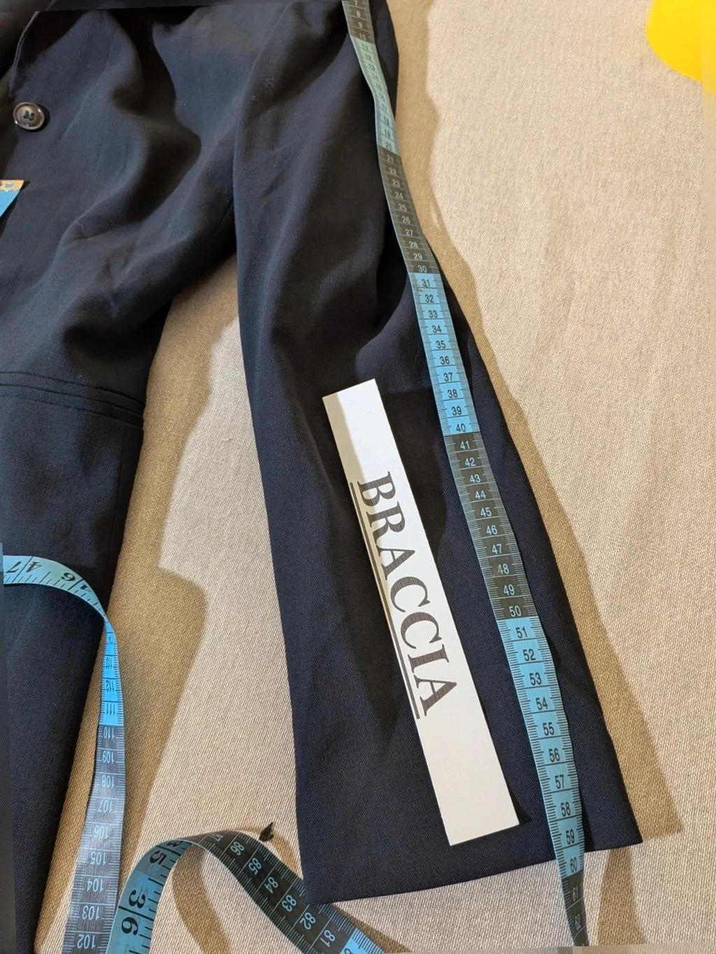 Mariella Burani navy skirt suit with elegant blazer and vintage bicycle print lining.