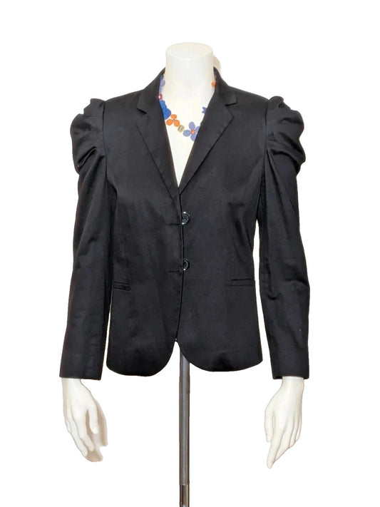 Extyn black blazer with puff sleeves, modern design, made in Italy, high-quality cotton.