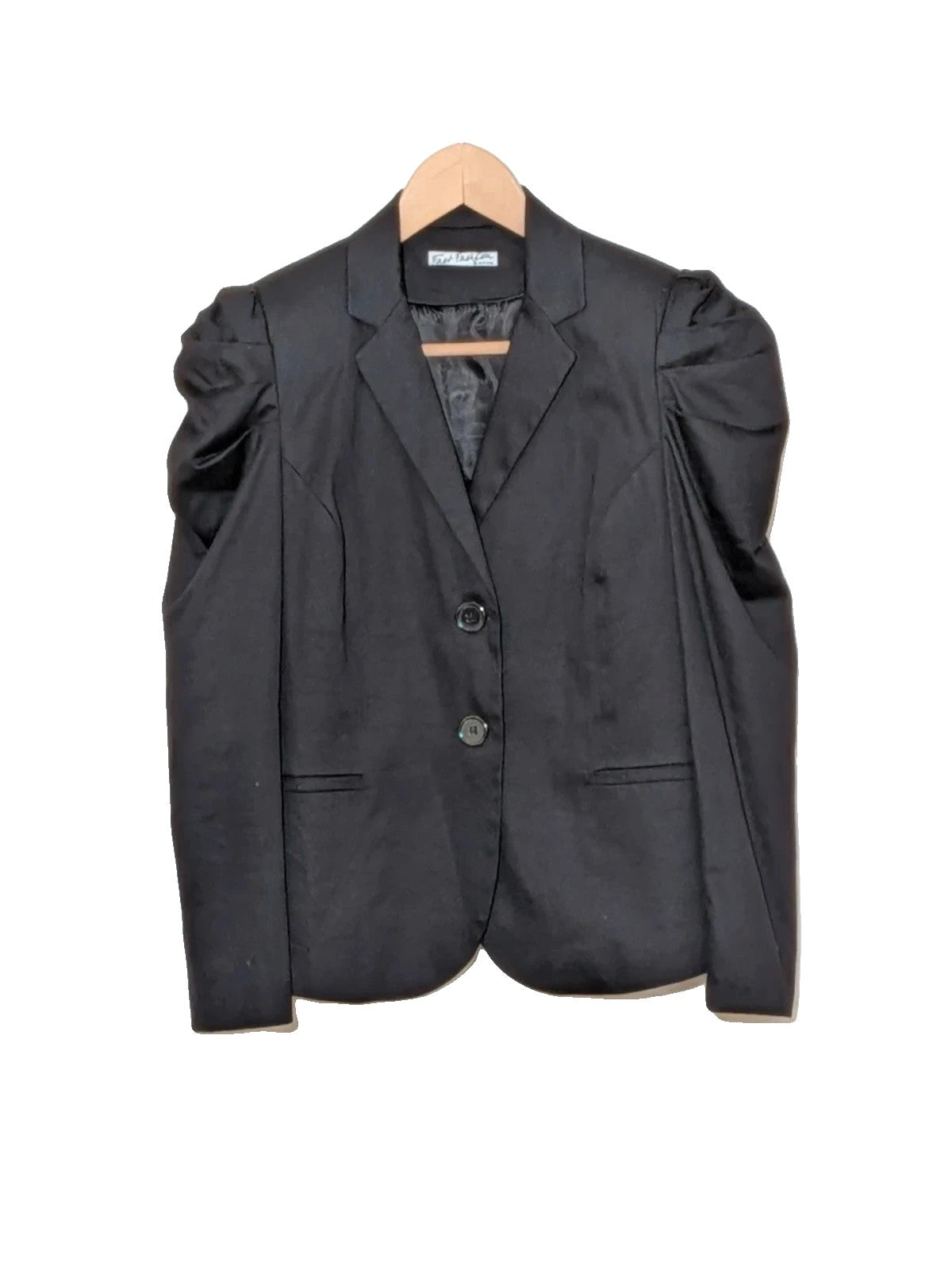 Extyn black blazer with puff sleeves, modern design, made in Italy, high-quality cotton.