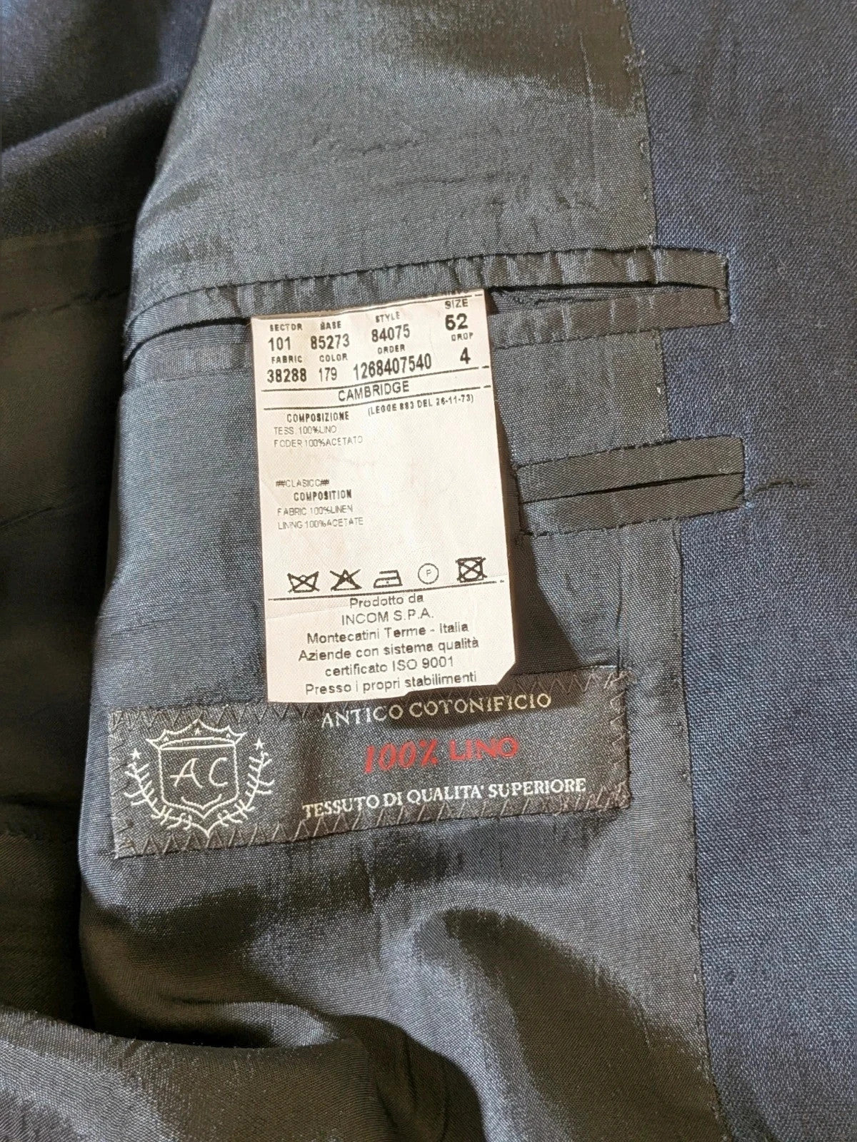 Abito uomo Incom blu navy in 100% lino, giacca e pantalone