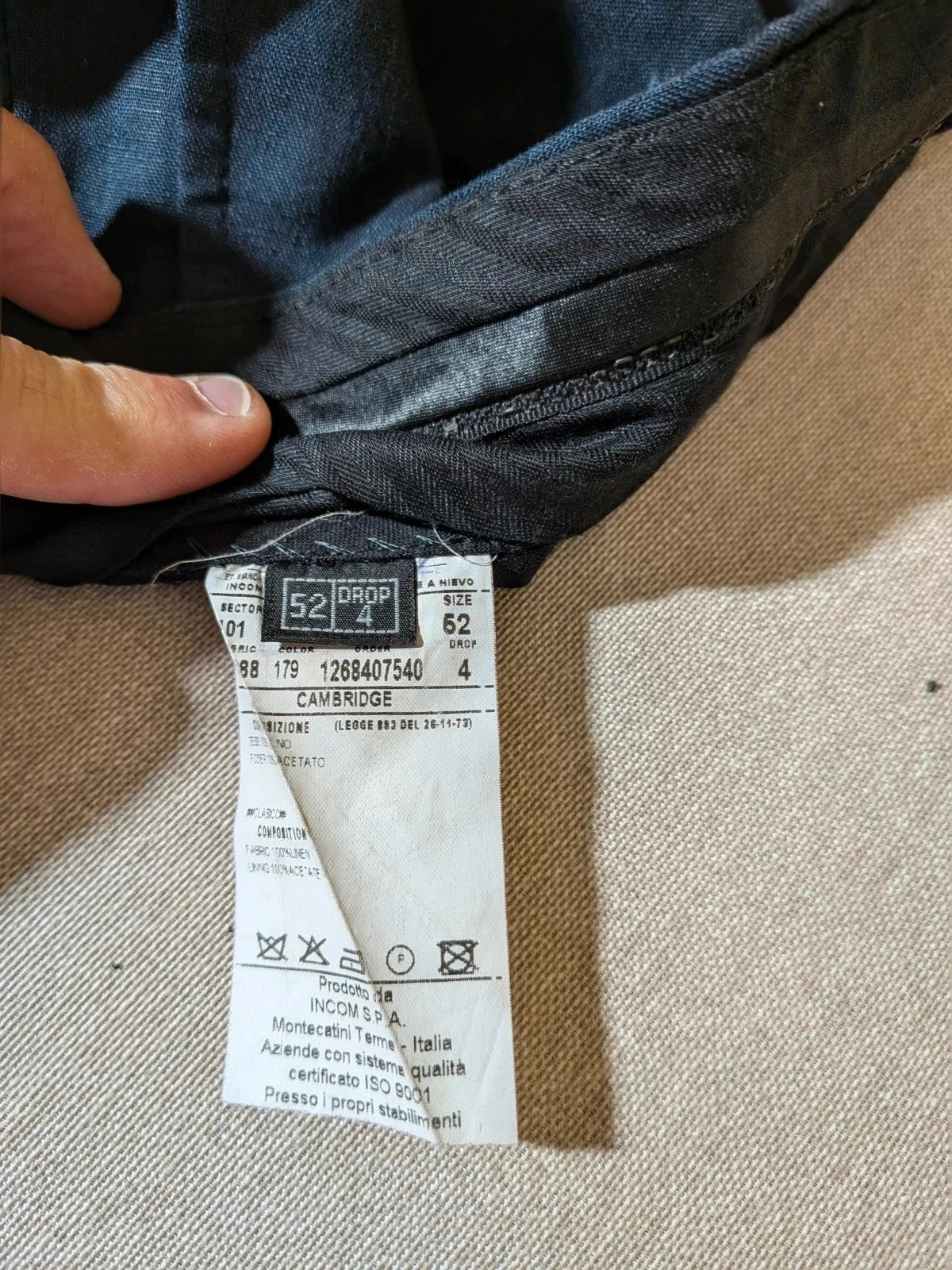 Abito uomo Incom blu navy in 100% lino, giacca e pantalone