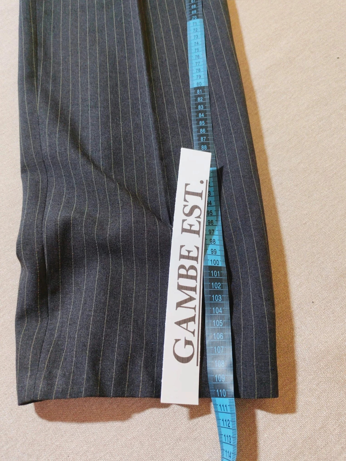 Per Una grey suit jacket and trousers, pinstripe pattern, three-button closure, excellent condition.