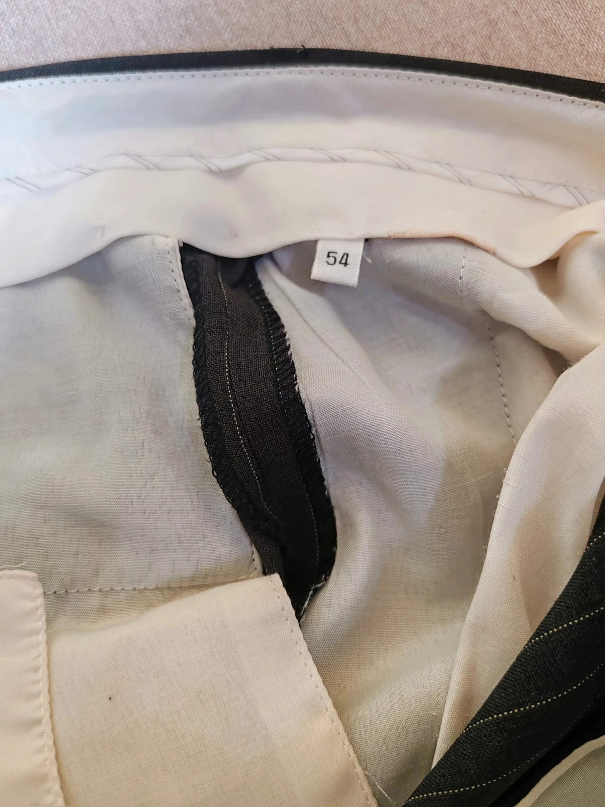 Per Una grey suit jacket and trousers, pinstripe pattern, three-button closure, excellent condition.