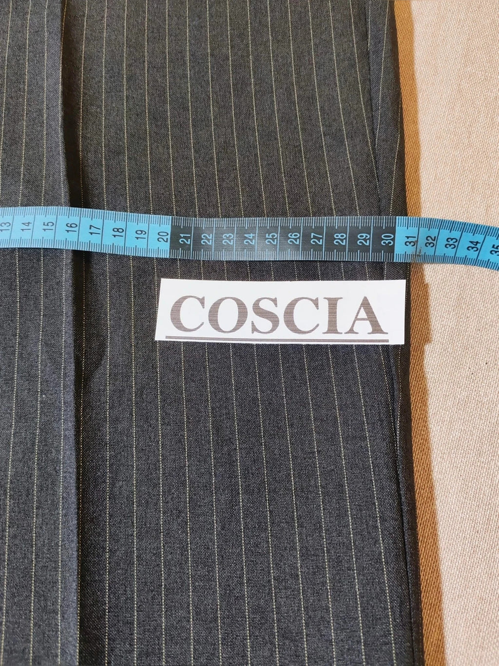 Per Una grey suit jacket and trousers, pinstripe pattern, three-button closure, excellent condition.