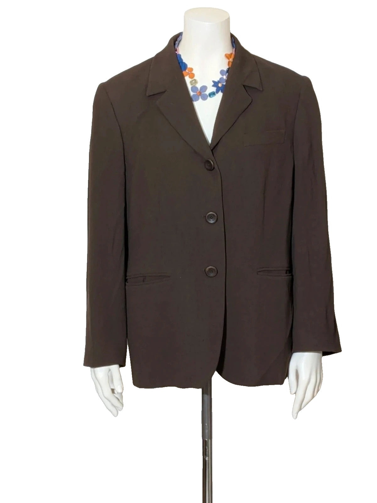 Les Copains brown blazer tailored design with textured fabric and partial logo lining.