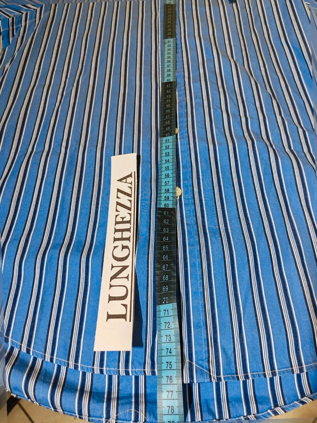 Ralph Lauren navy striped shirt with embroidered pony logo, custom fit, 100% cotton.