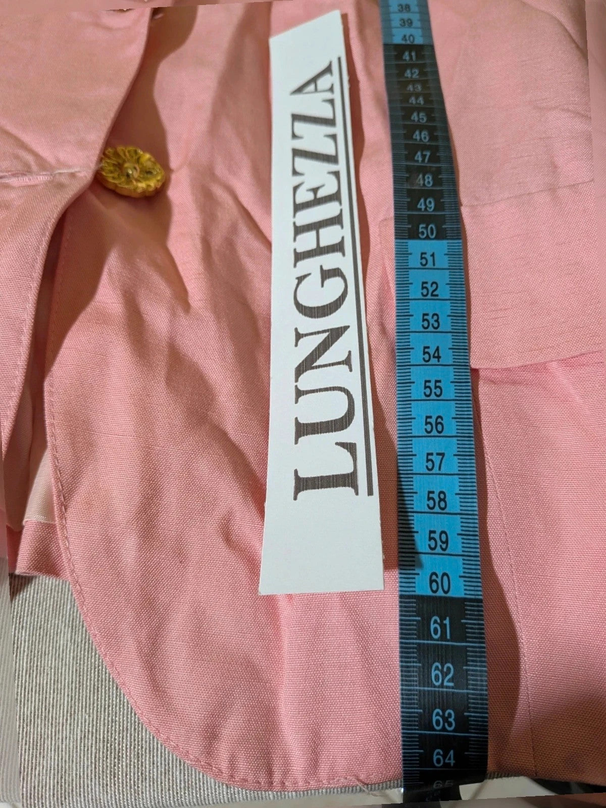 Anna Gasparri pink skirt suit with structured fabric and gold buttons, vintage 80s/90s style.