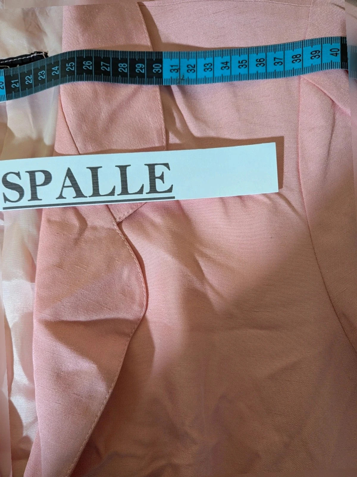 Anna Gasparri pink skirt suit with structured fabric and gold buttons, vintage 80s/90s style.