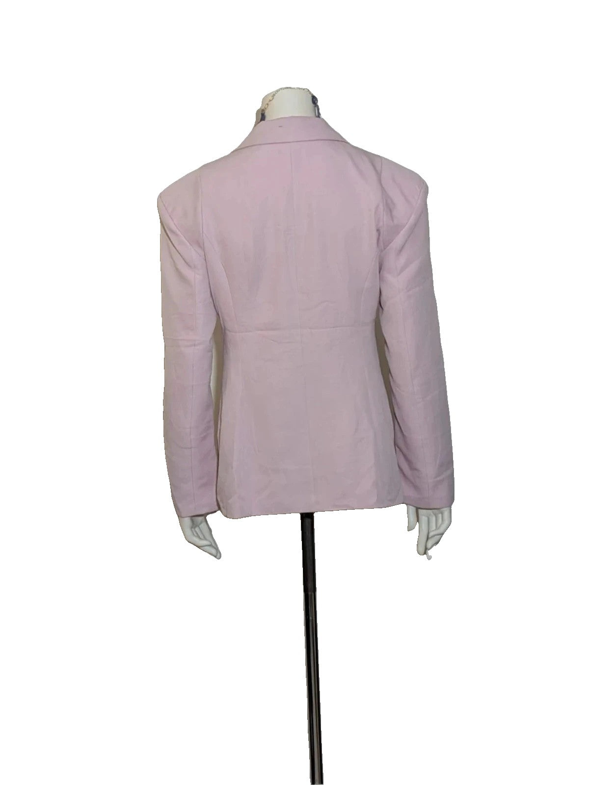 Cecilia Fashion pink double-breasted blazer with tonal covered buttons and classic lapels.