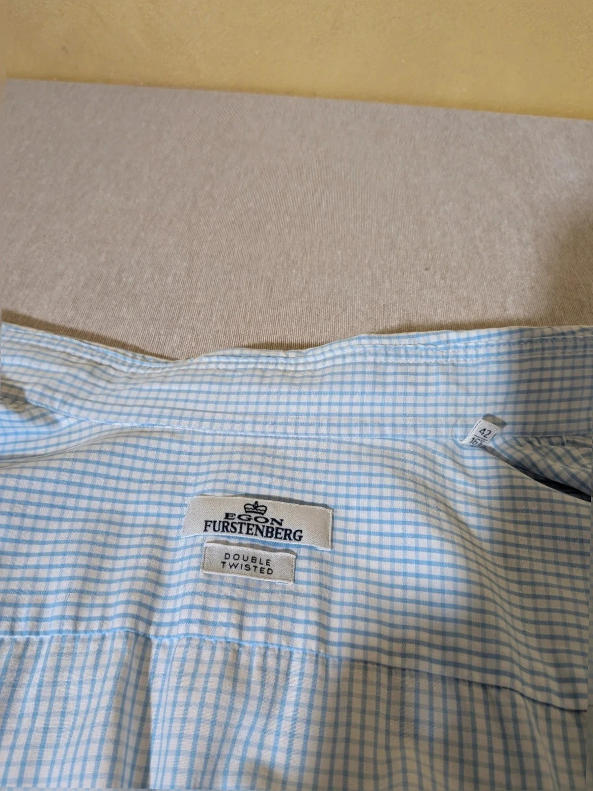 Furstenberg blue striped shirt 100% cotton with distinctive check pattern.