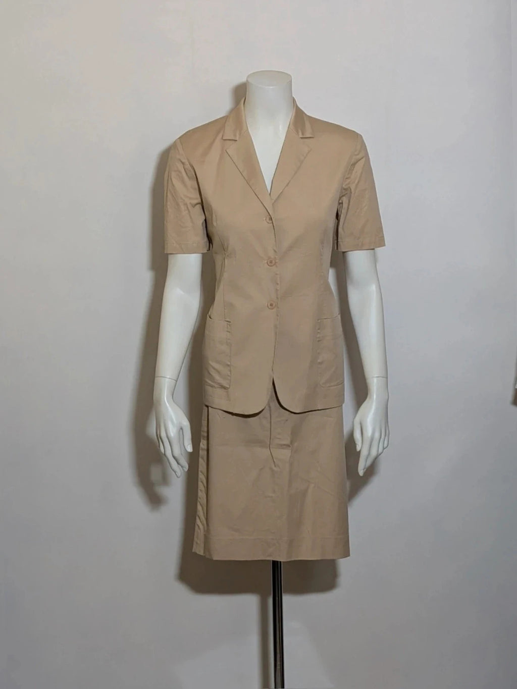 Les Deux beige skirt suit with tailored finish and quality cotton-lycra blend.