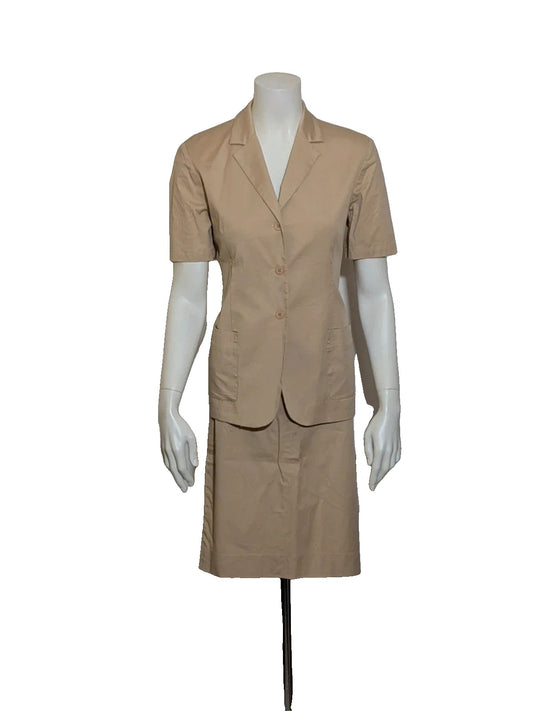 Les Deux beige skirt suit with tailored finish and quality cotton-lycra blend.