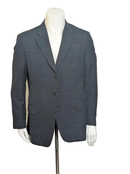 Up Grade Classico grey jacket herringbone pattern three-button front with pocket flaps.