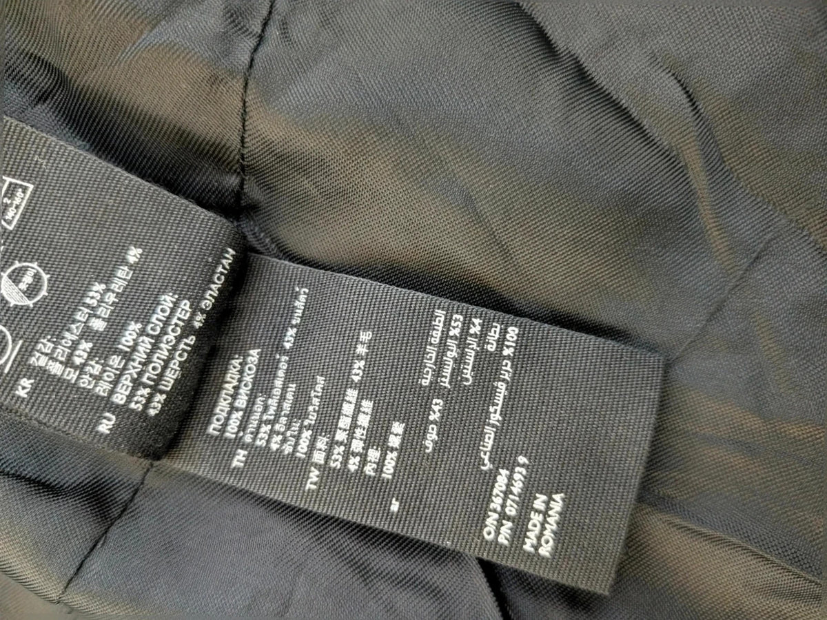 BENETTON black suit with COS blazer, minimalist design, high-quality wool blend fabric.