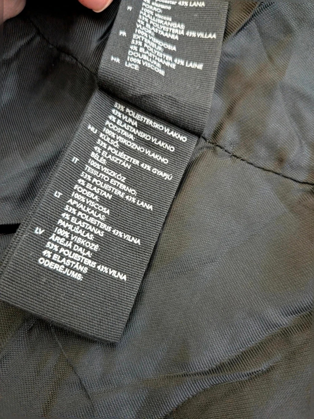 BENETTON black suit with COS blazer, minimalist design, high-quality wool blend fabric.