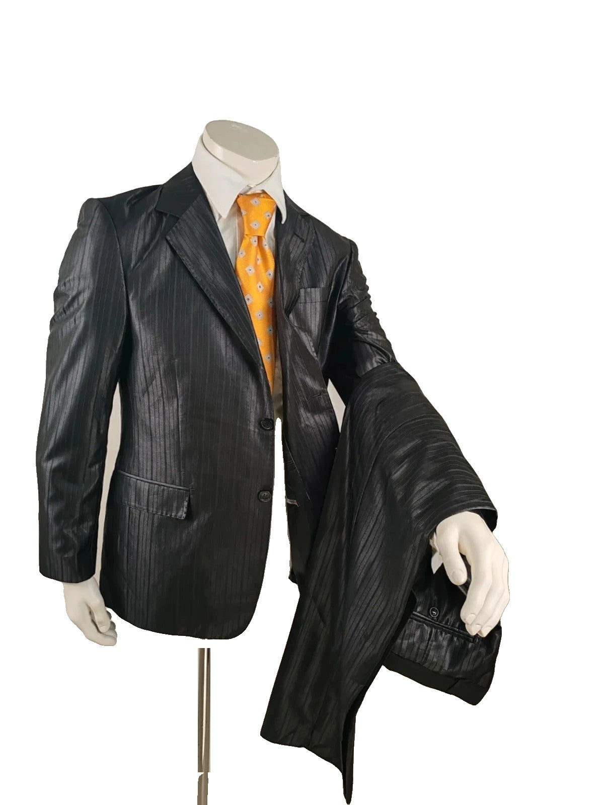 Abito uomo Bossano gessato nero in 100% lana, giacca e pantalone, nuovo con cartellino