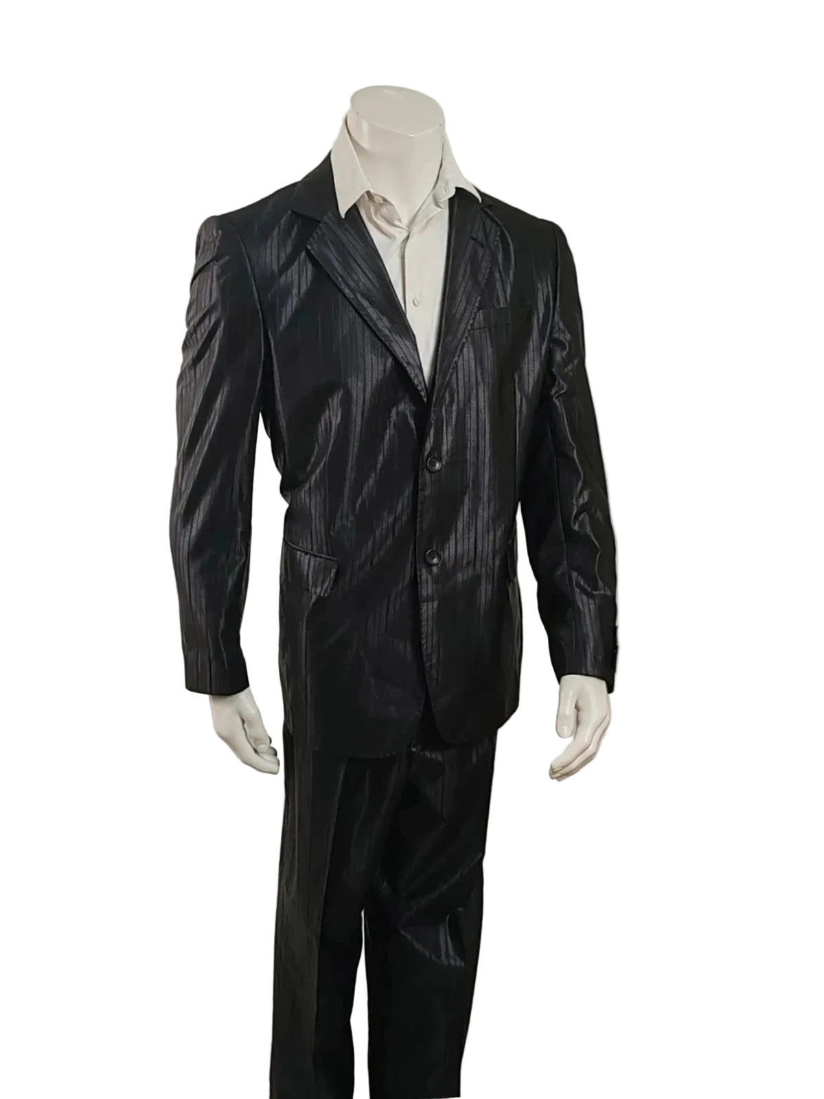 Abito uomo Bossano gessato nero in 100% lana, giacca e pantalone, nuovo con cartellino