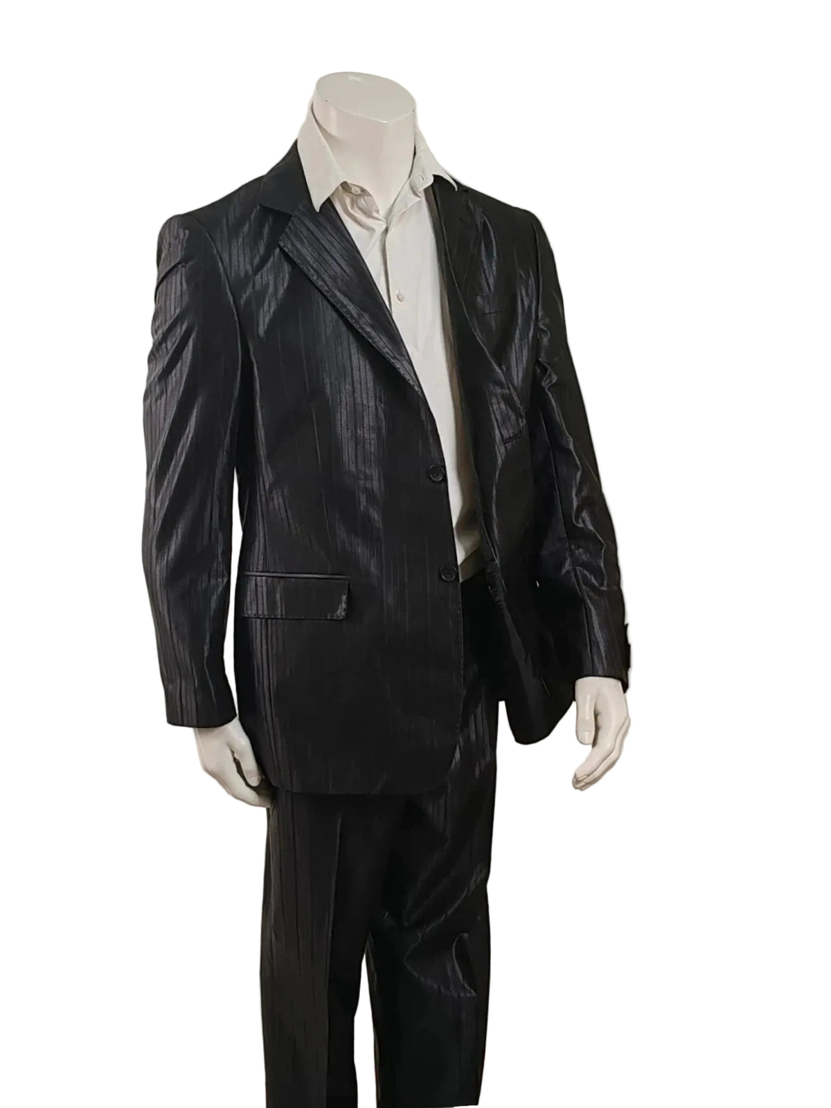 Abito uomo Bossano gessato nero in 100% lana, giacca e pantalone, nuovo con cartellino