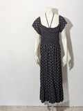 M-Made in Italy linen maxi dress blue and brown with polka dots and smocked bodice.