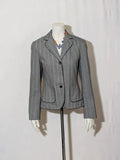 Taifun grey pinstriped blazer with satin black trim and logo lining.