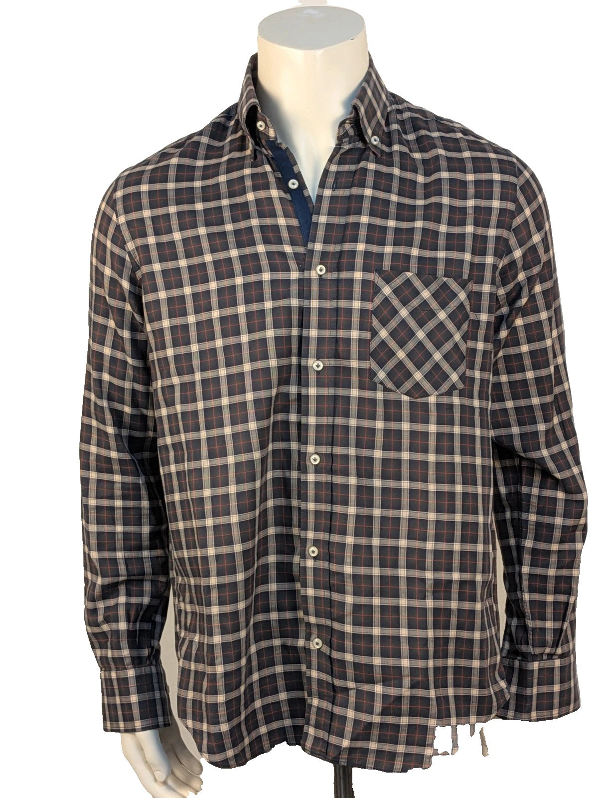 Gutteridge men's shirt multi tartan pattern with button-down collar and chest pocket.