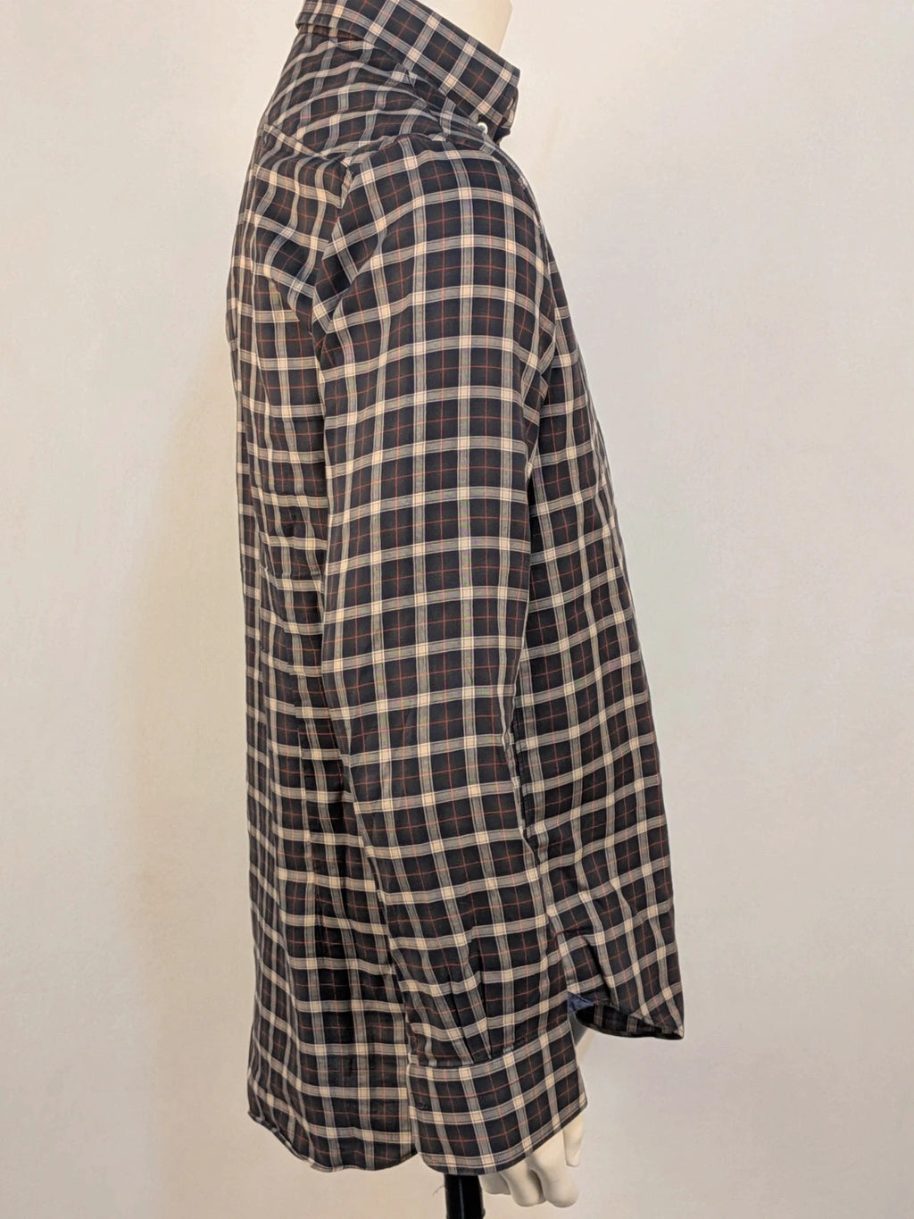 Gutteridge men's shirt multi tartan pattern with button-down collar and chest pocket.