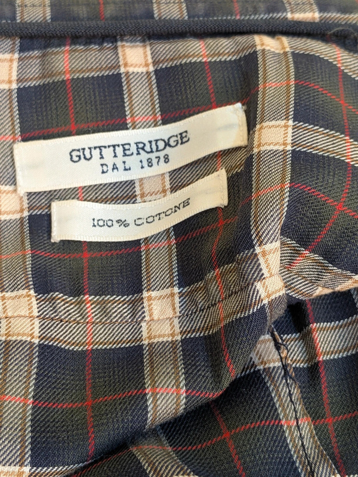 Gutteridge men's shirt multi tartan pattern with button-down collar and chest pocket.