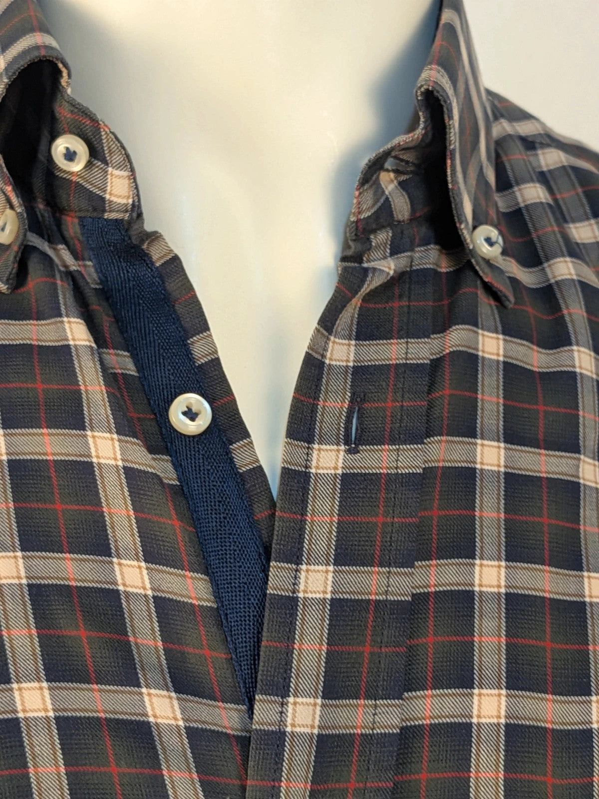 Gutteridge men's shirt multi tartan pattern with button-down collar and chest pocket.