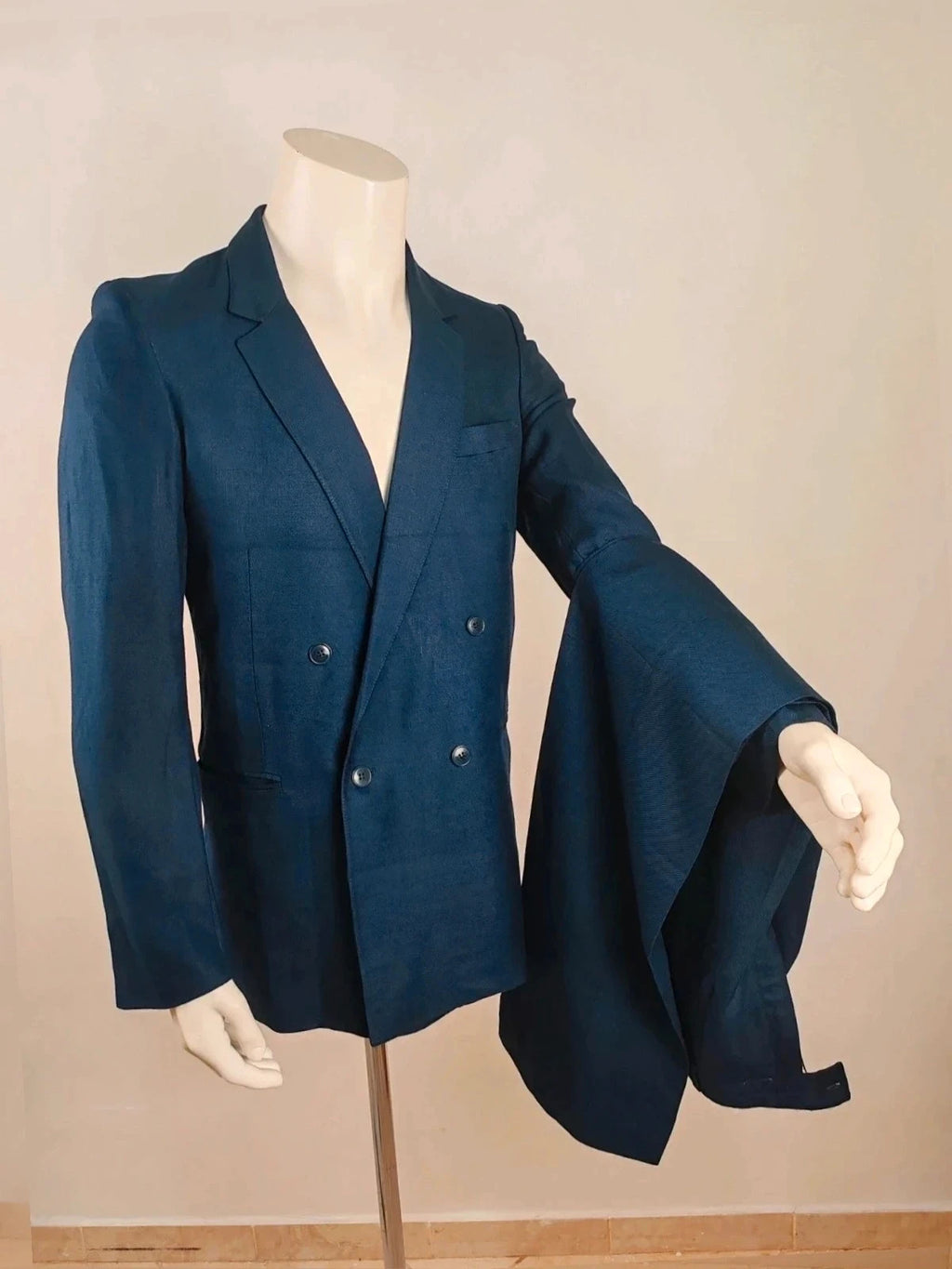 linea navy double-breasted jacket vintage high-quality linen classic elegance