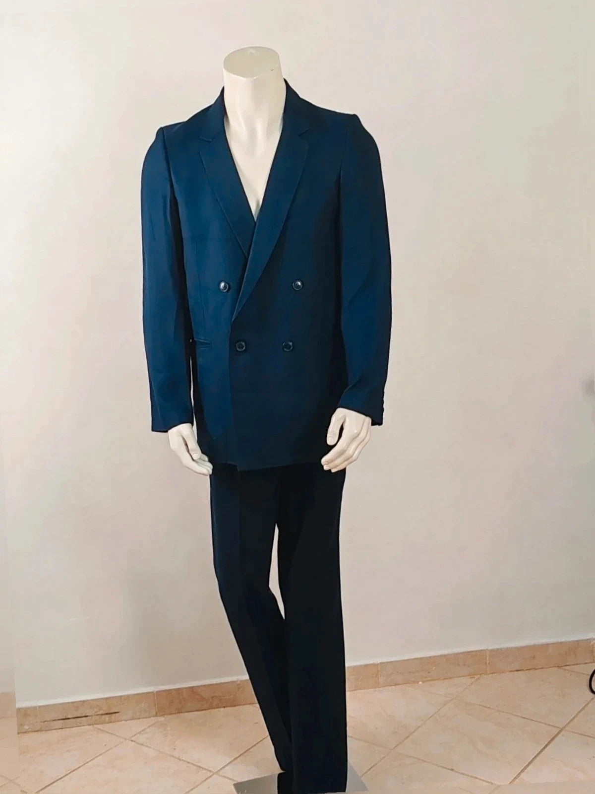 linea navy double-breasted jacket vintage high-quality linen classic elegance