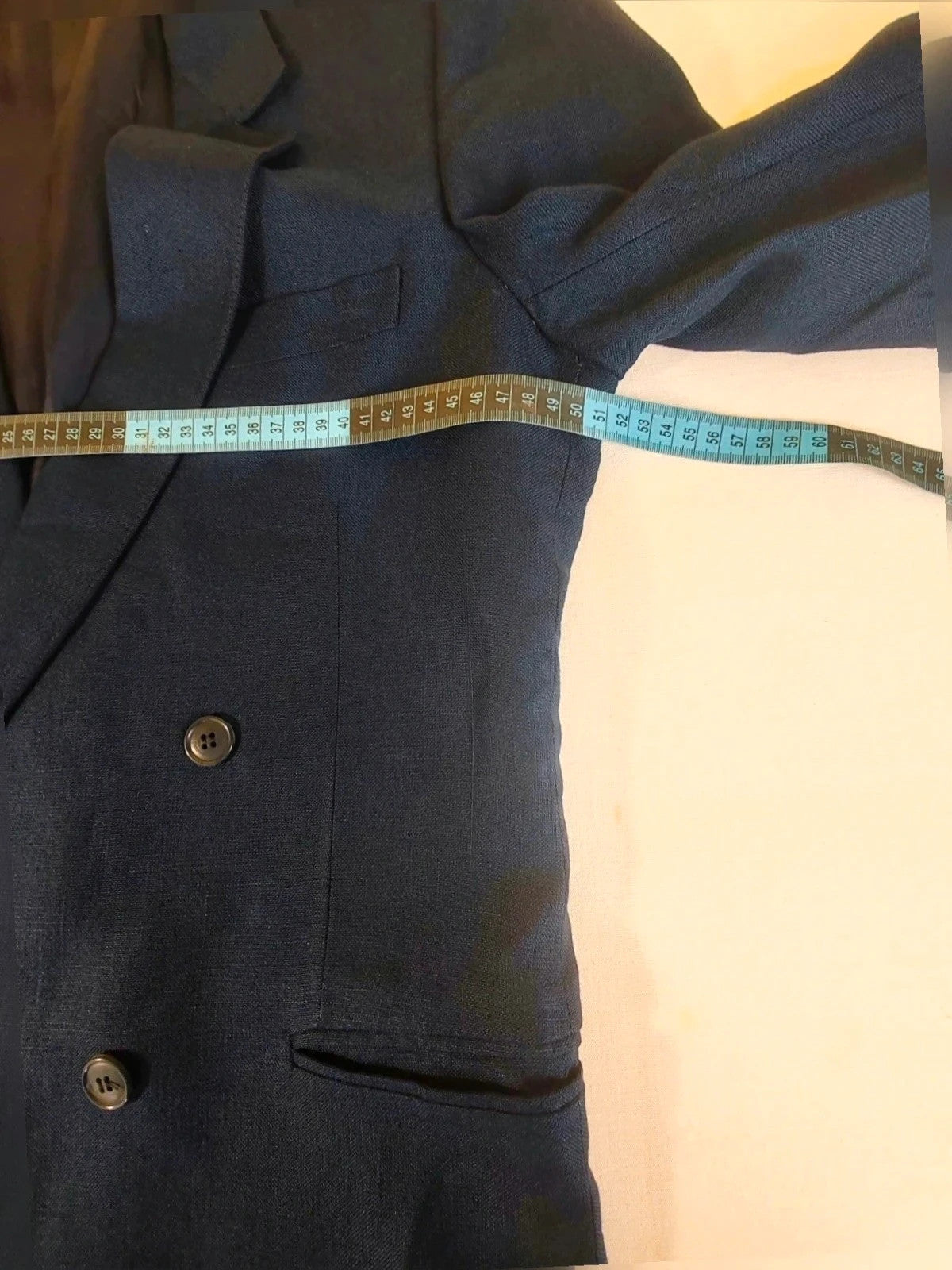 linea navy double-breasted jacket vintage high-quality linen classic elegance